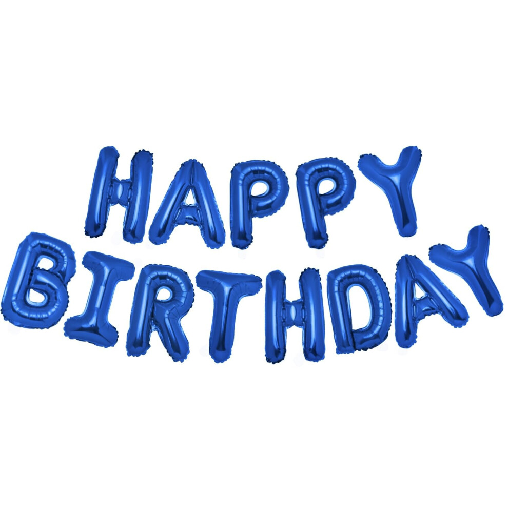 Pigetale Blue Happy Birthday Balloon Banner, 16 Inch Mylar Foil Letters Birthday Sign Banner Balloons Self-Inflating Alphabet Bunting Reusable For Me