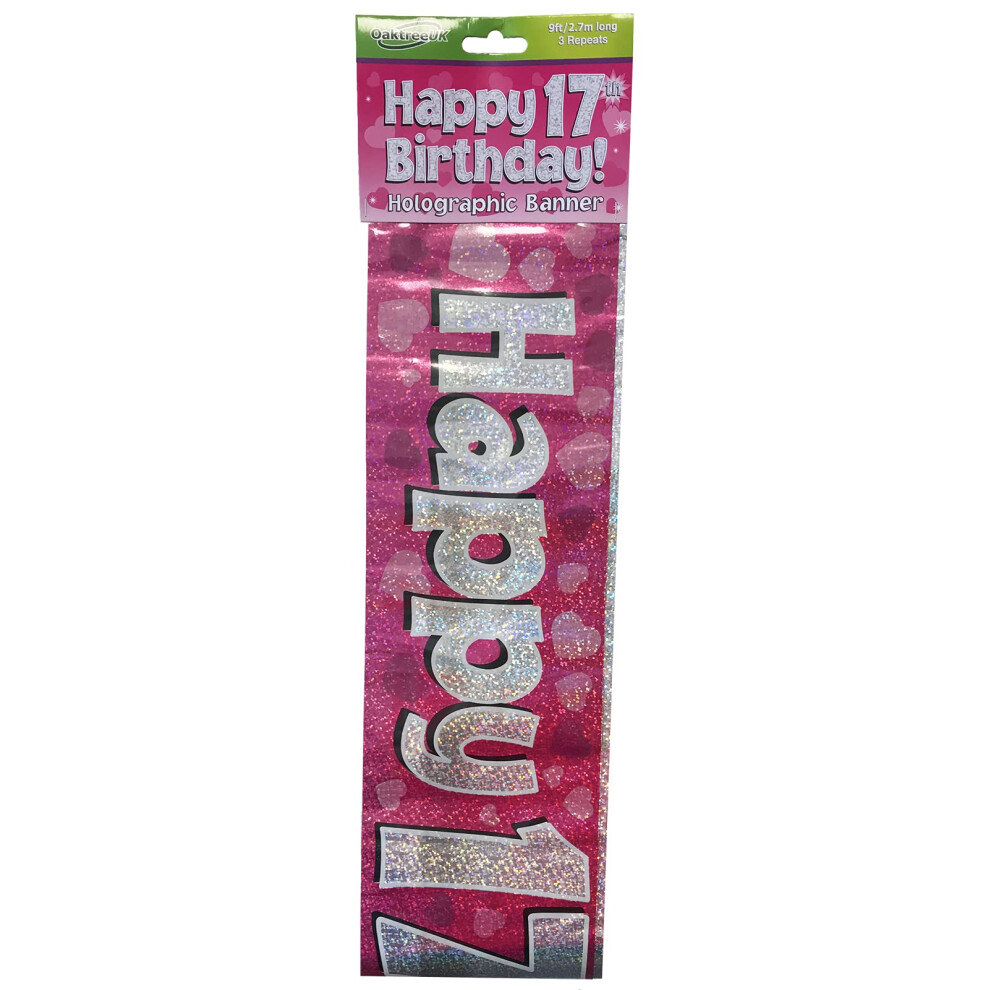 Oaktree Pink 9Ft Banner Happy 17Th Birthday Holographic