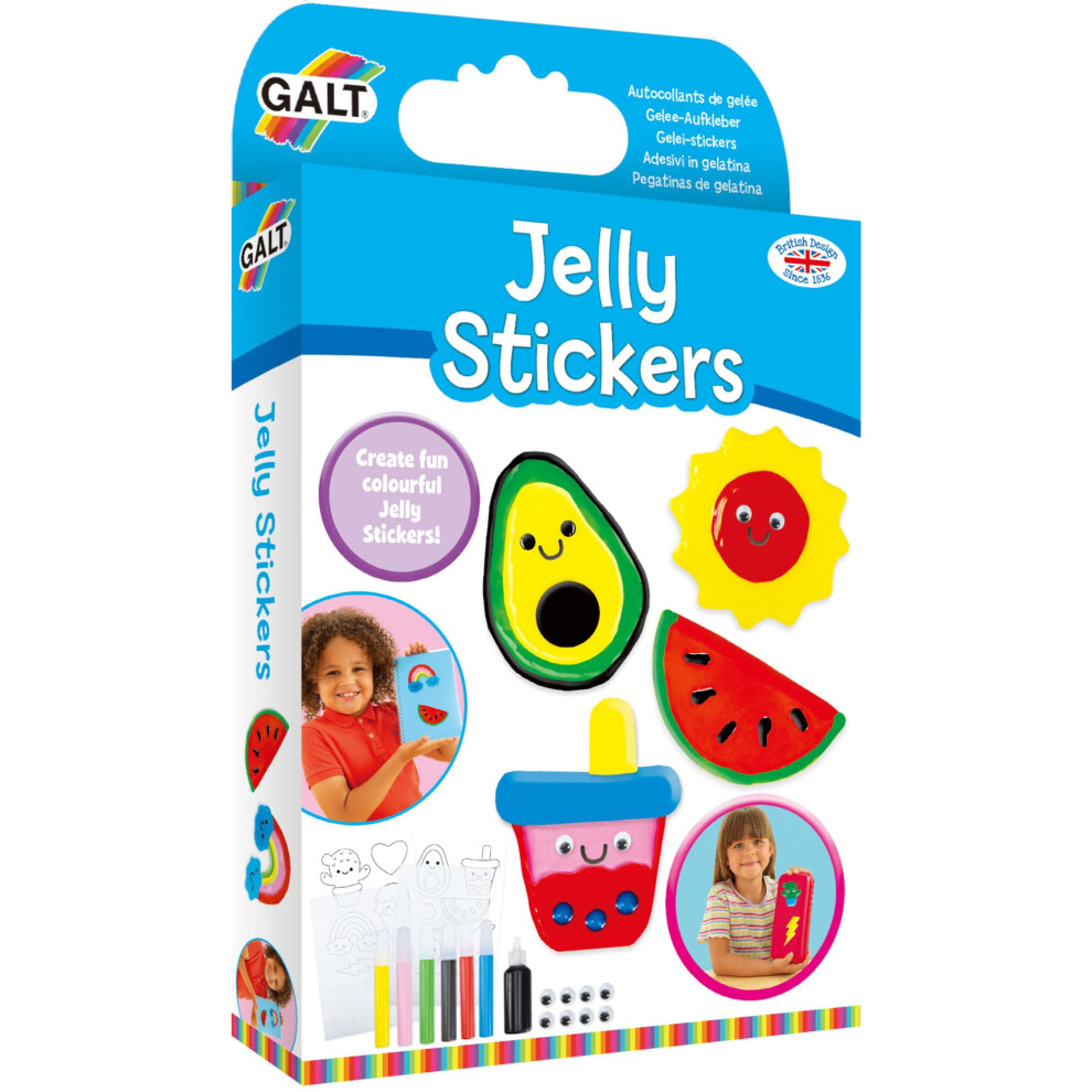 Galt Jelly Stickers - Kids Sticker Craft Kit, Children's Make Their Own With Unique Designs, Fun Templates, 6 Colours And Cute Wiggly Eyes, Arts And
