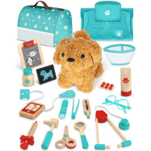 Doctors Set for Kids, Vet Set for Kids with Plush Dog, Wooden Doctors Kit with Clothing and Hat, Girls Toys, 3 Year Old Girl Gifts(Green)