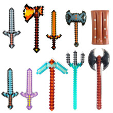10 Pcs Inflatable Pixel Weapon Set, Includes Pixel Swords, Axes, Trident, Pickaxe & Shield, Ultimate Gamer Theme Birthday Party Supplies, Pixelated C