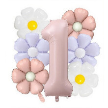 Pink Number 1 Balloon, Daisy First Birthday Balloons Kit, Daisy 1st Birthday Decorations for Girls, HSC Number & Floral Balloons for 1 Years Old Girl