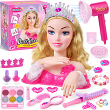G.C Styling Head Doll for Kids Hairdressing Set with Toy Hairdryer Girls Make up Peelable Nail Polish Mirror, Girls Gifts Birthday Role Play Toys for