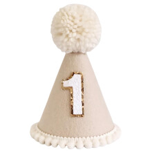 Yoolhamy 1st Birthday Hat for Baby Girls Boys, Boho First Birthday Hat, Handmade One Birthday Crown Conical Cap Decorations (Khaki)