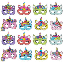 TOPWAYS Unicorn Masks, 16PCS Unicorn Cosplay Party Masks, Unicorn Costumes Toy Birthday Favours Supplies, Boys & Girls Paper Eye Mask for Cosplay, Bi