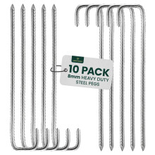 GREEN HAVEN Heavy Duty Tent Pegs Pack of 10-8mm x 12 inch Extra Thick Tent Metal Camping Pegs, Rust Proof J-Pin Thick Peg, Ideal for Agricultural Fen