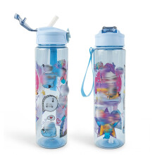 Heartsking K Pop Water Bottle for Girls, Blue Reusable Plastic Water Bottle with Straw for Sports and Travel Drinkware Merch Gift for Girls Fans Teen