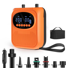 Mojimdo Electric SUP Pump 20PSI with Light, Rechargeable Paddle Board Pump 5 Modes & Custom Mode, Dual Stage Fast Inflation & Auto-off with 12V DC Ca