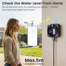 Tuya WiFi Ultrasonic Liquid Level Sensor with Screen 433MHz Control Indoor/Outdoor Tank Level Monitor APP Alarm US Plug