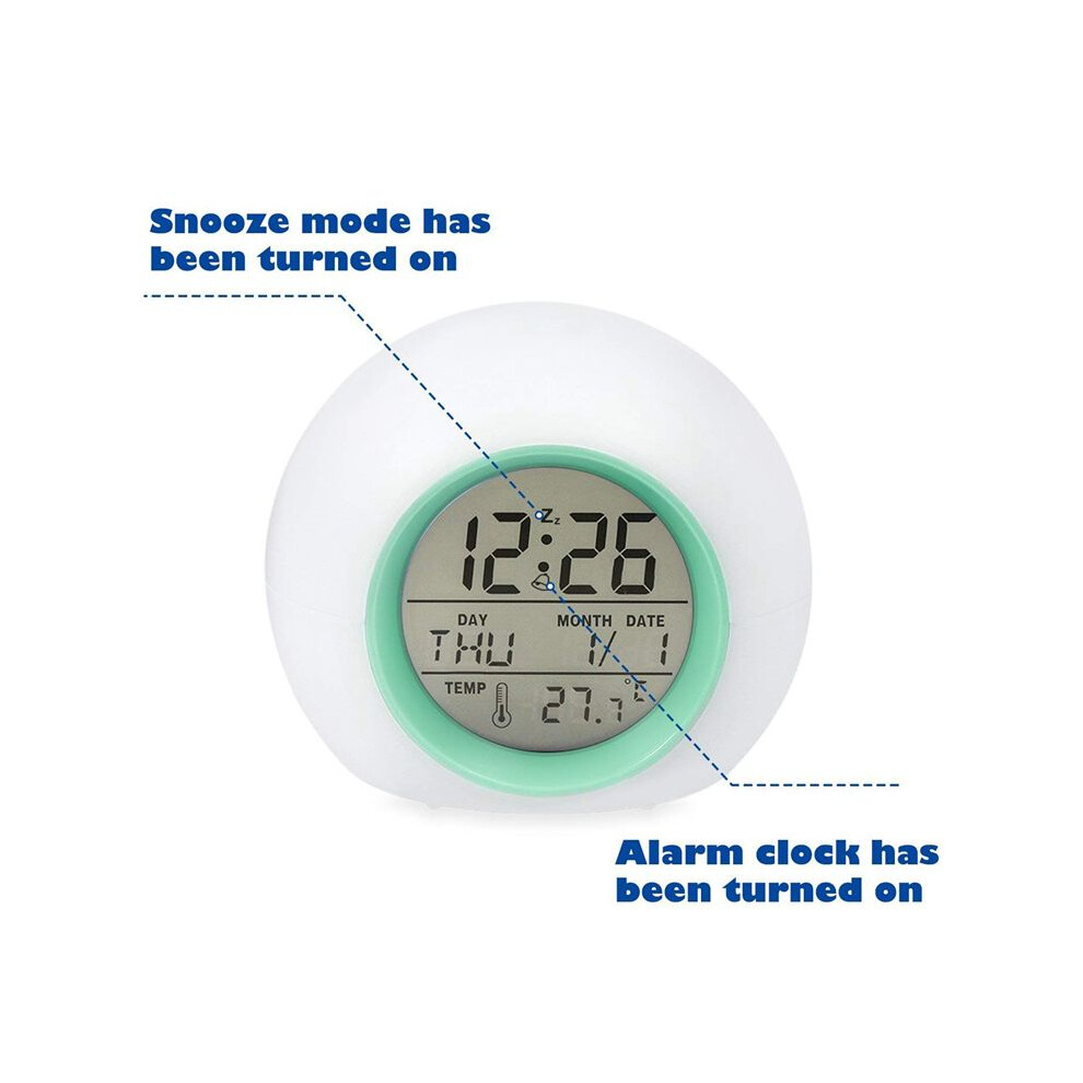 3X Kids Alarm Clock - Wake  Light Digital Clock with 7 Colors Changing, Press Control and Snooze Function for Bedrooms
