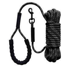 Reflective Dog Leash for Training and Walking - Leather Pet Lead with Comfort Handle Black-5m