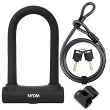 NYOM Heavy Duty D Lock with Cable – Anti-Theft Bicycle Lock for Road, Electric & Folding Bikes, D Locks for Bicycles, U Lock Security for Scooters &