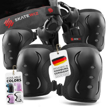 SKATEWIZ Knee Pads for Kids - Kids Knee and Elbow Pads for Children - Scooter Roller Skating Skateboard Inline Skates - IMPACT - Size S Black - Skati
