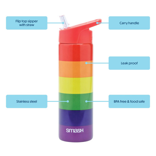 Smash Smash Drink Flask/Bottle, Stainless Steel, Rainbow, 750ml 1