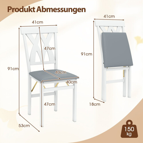 2-Piece Folding Dining Chairs, Padded Seat, White 1