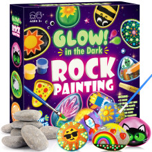 Rock Painting Kit- Glow in The Dark Rock Kit WOOTOY, Arts and Crafts kit for Kids Ages 6-12, Crafts for Boys Girls Birthday Party Gift Toy