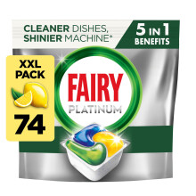 Fairy Platinum All-In-1 Dishwasher Tablets Bulk, 74 Tablets, Lemon, With Greasy Filter & Rinse Aid