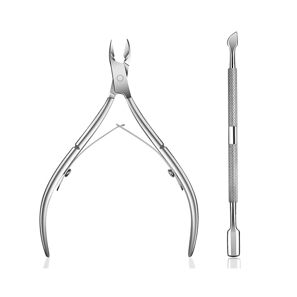 Stoyotu (2Pcs) 1/2Pcs New Professional Stainless Steel Cuticle Trimmer With Cuticle Pusher - Cuticle Remover Cuticle Nipper Cutter Clipper
