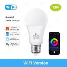 (WiFi 15W,AC 100-240V) Bombilla LED inteligente Bluetooth Tuya Alexa Lámpara LED E27 RGB CW Lámparas