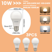 (3 unidades, blanco frío 6000K, AC100-240V) Bombillas LED E27 de 10W, equivalentes a lámparas incandescentes