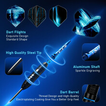 XAWU 3 Pack Steel Tip Darts Set with Case Professional Darts Set 22g with 9 Dart Flights 3 Aluminum Shafts 3 Spare Shafts 1 Dart Sharpener 12 Rubber