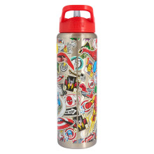 Marvel Avengers Stainless Steel Water Bottle with Straw, 750ml, Red Lid, Spider-Man Hulk Iron Man Captain America Thor Design