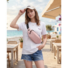 Bum Bag for Ladies Women Men Girls Bumbags Waist Fanny Pack with Headphone Jack and Adjustable Belt for Sport Running Hiking Jogging (Light Pink)