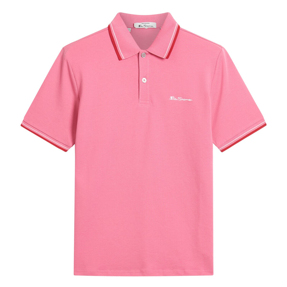 Ben Sherman (S, Calypso Coral) Mens Signature Pique Polo Shirt Orange,Multicoloured
