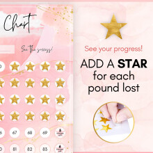 Weight Loss Progress Chart Poster with 88 Gold Star Stickers – A4 Size | Pastel Pink Watercolour Design | Thick 450gsm Card | Track Every Pound Lost