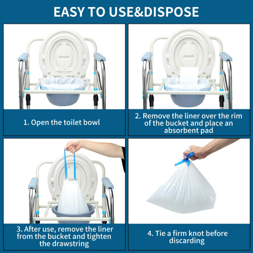 Sameky Commode Liners with Absorbent Pads | Value Pack 50 Count Universal Fit | Bedside Commode Liners Disposable and Pads for Adult Commode Chairs(5 1