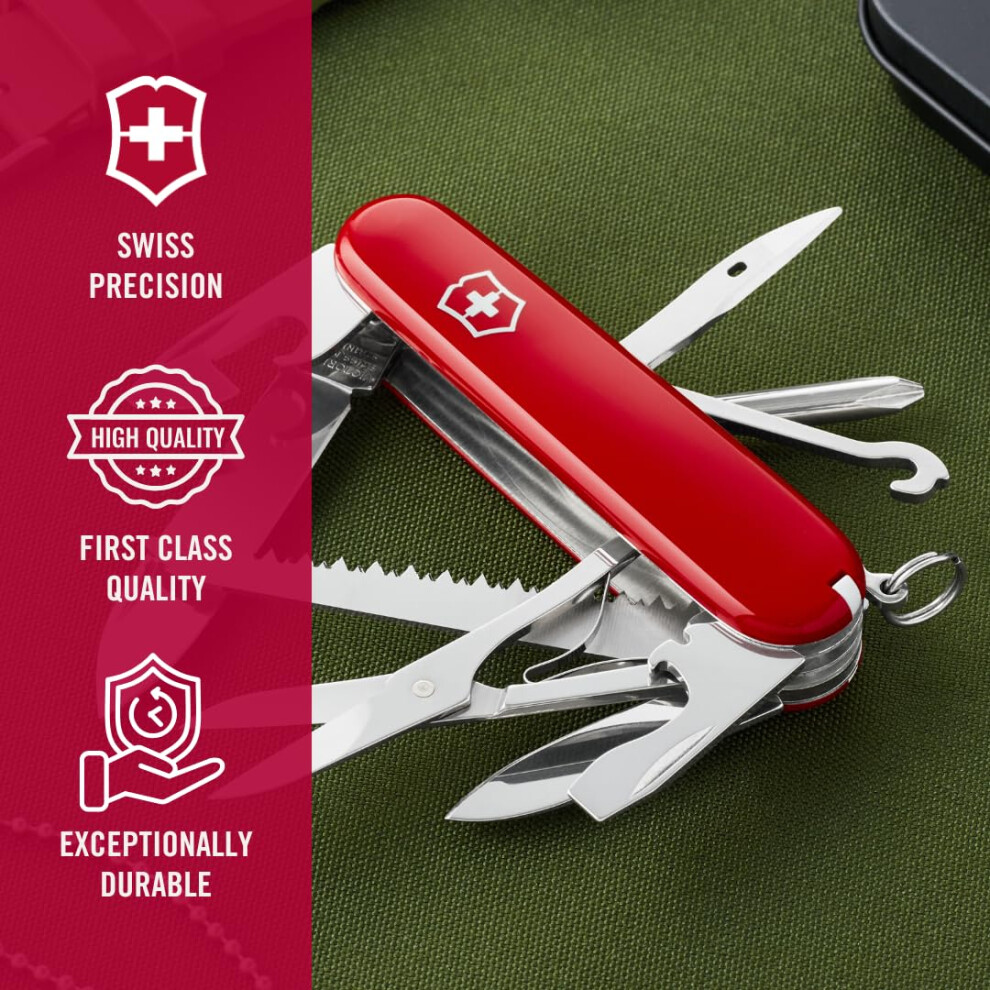 Victorinox Pocket Knife Fieldmaster, 15 Functions, Swiss Made, Multi Tool Incl. Multi-Purpose Hook, Tin Opener, Scissors, Red