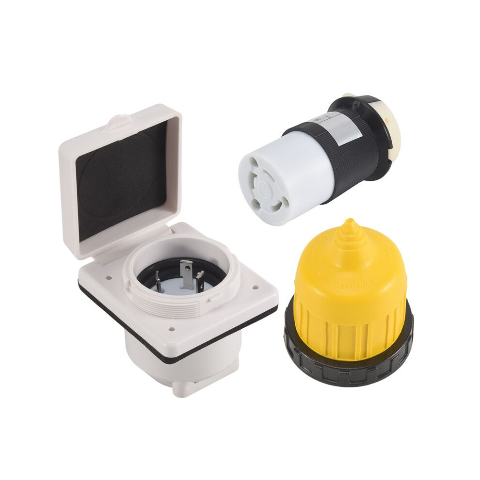 30Amp Rv Power Inlet Outlet Shore Power Kit W/Boot Cord Protector 125V Nema L5-30P L5-30R Male Female Connector Plug 4712792828651