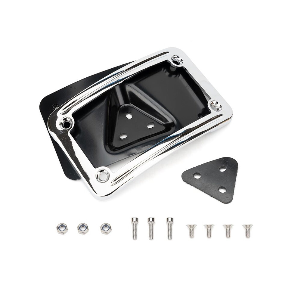 9171 Curved Laydown License Plate Mount With Frame For All Davidson 3 Hole Mount (Silver) Silver 4712923672108