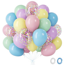 Fairymaiden Pastel Balloons- 60Pcs Macaron Pink Blue Yellow Green Purple Latex Balloon With Confetti Ballon, Helium Balloon For Easter Birthday Engag