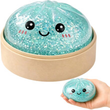 Dumpling Squishy, Giant Simulation Dumpling Decor, Glitter Cyan Transparent Squishy Ornament, Portable Slow Rebound Decorative Model for Desktop Disp