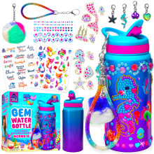 PURPLE LADYBUG Decorate Your Own Mermaid Water Bottle Craft Kit for Girls - 5 6 7 8 Year Old Girl Gift Birthday, Gifts for Kids, Craft Kit for Kids M