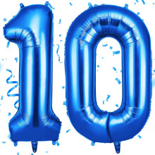 OFFCUP Blue Number 10 Balloons, 40 Inch Large Foil Number 1 & 0 Balloons, Self Inflating 10th Birthday Balloon for 10 Year Boys Girls Men Women Anniv