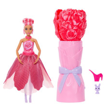 Barbie Petal Pop Scented Doll with Rose Dress & Accessories, Bouquet Reveal with Pet Bunny & Surprises like Watering Can, Necklace & Earrings, JMF59