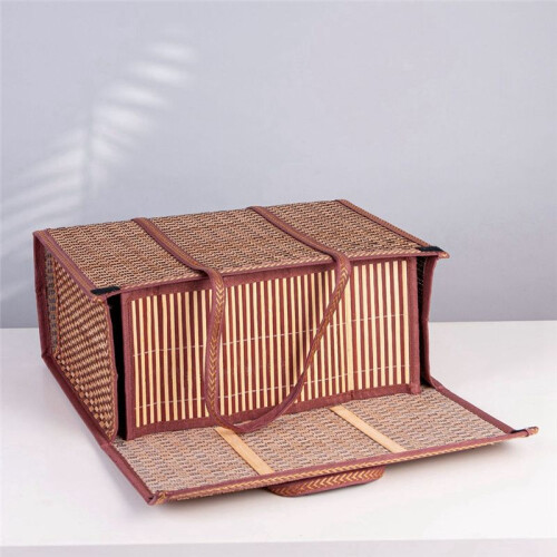 Picnic Woven Basket Storage Bag Handle Folded Fruit Shopping Food Handle Foldable Bamboo Basket 1