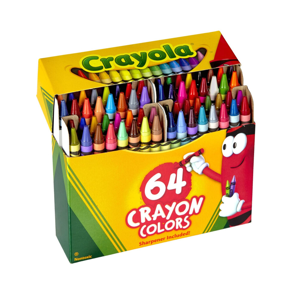 Crayola Wax Colouring Crayons - Assorted Colours (Pack Of 64), A Must - Have For All Kids Arts And Crafts Sets, In Handy Flip Top Box With Sharpener