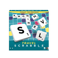 Mattel Games Scrabble Travel Game, Portable and Compact, 2-4 Players, Includes Playing Board, 4 Racks, 100 Letter Tiles, a Tile Bag, and Rules, UK Ve