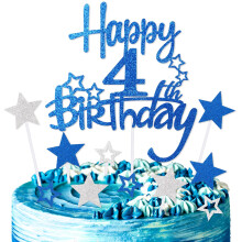 mciskin Royal Blue Happy 4th Birthday Cake Toppers for Cake,Girls Boys 4th Birthday Decorations,Personalised 4 Cake Toppers,Royal Blue Cake Decoratio