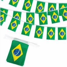 10m Brazil Flags Bunting Brazilian Flag Decorations 30 pcs, Brazil Flags Bunting Banner for World Cup Football 2026 Sports Events Party Decoration, D