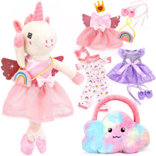 hahaland Unicorns Toys for Girls Age 3+, Ballerina Doll Plush Toys with 3 Outfits & Cloud Bag – Unicorn Stuffed Animal Soft Toys for Girls 3 4 5 6 Y