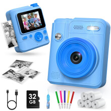 Gofunly Kids Camera Instant Print, 1080P Digital Camera for Kids with 32GB Card & 5 Print Paper Rolls, Selfie Toy Gift for Girls & Boys Ages 3-12, Bl