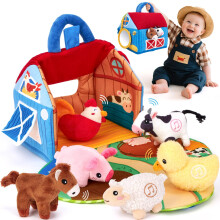 hahaland Baby Toys 6-12 Months,Plush Farm Animal Sound Toys, Interactive Baby Sensory Toy Barn Set with Crinkle, Mirror, Montessori Early Learning To