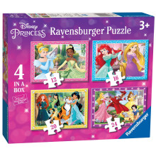 Ravensburger Disney Princess Kids Jigsaw Puzzles 4-in-a-Box Age 3+ – 12 16 20 24 Piece Puzzle Pack, Educational Learning Activity, Birthday Gift