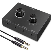4 Way 3.5mm Jack Audio Switcher Stereo Bi-Directional Audio Splitter Box 4 in 1 Out Headphone Amplifier