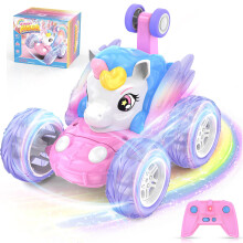 Unicorn Remote Control Car for Girls 3 4 5 6 7 8 9 Years Old, Pink Monster Truck with Colourful Light RC Stunt Car Kids Toy Age 3+ Xmas/Christmas Bir