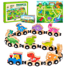 Toddler Dinosaur Toys for 1 2 3 Year Old Boys, Wooden Magnetic Dinosaur Train Toys for Boys Girls age 1-3, Montessori Educational Toys for 1-2-3 Year